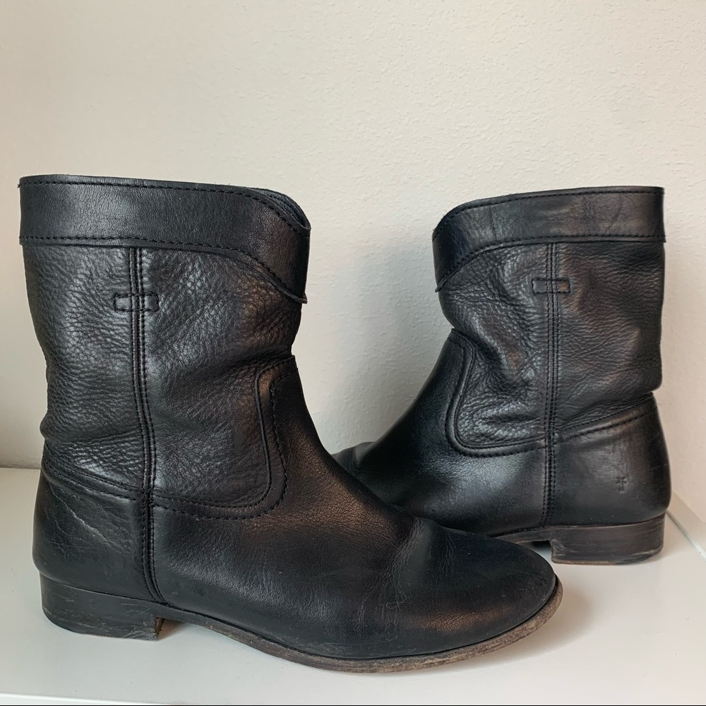 Frye Black Leather Ankle Boots